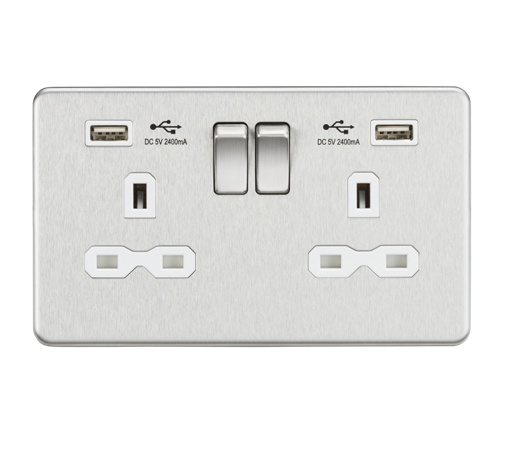 Knightsbridge SFR9224BCW 2 Gang 13A DP Switched USB Socket Brushed Chrome