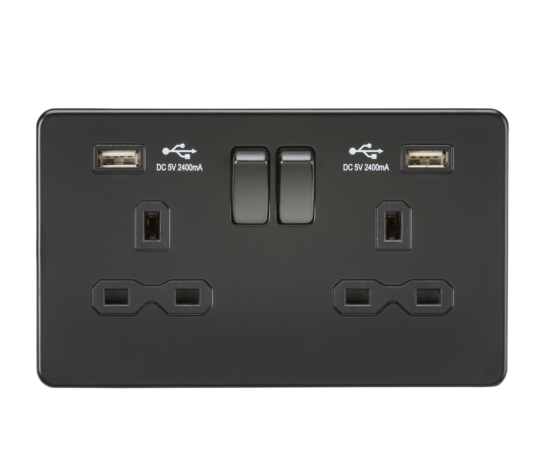 Knightsbridge SFR9224MBB 2 Gang 13A DP Switched USB Socket Matt Black