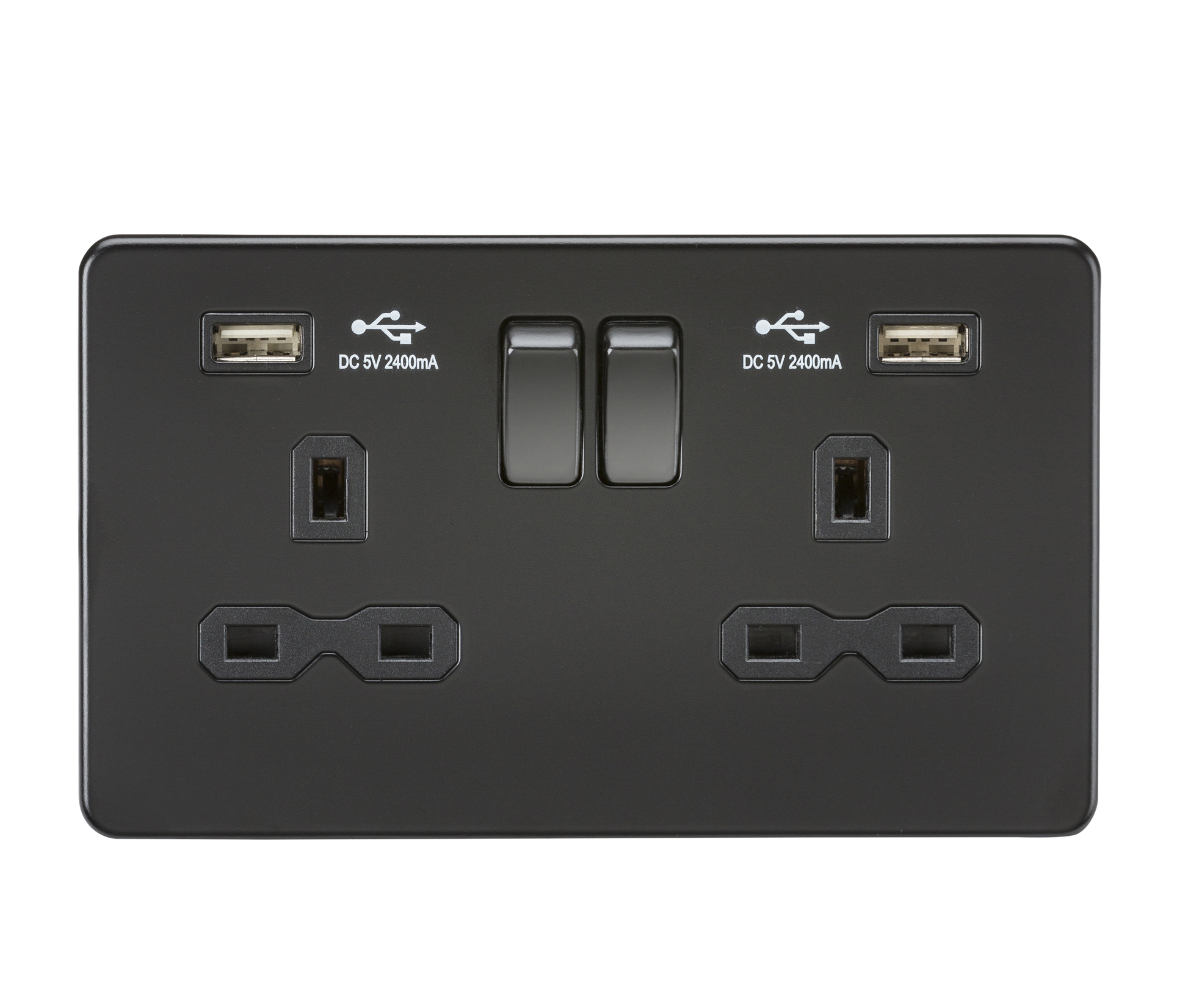 Knightsbridge SFR9224MBB 2 Gang 13A DP Switched USB Socket Matt Black