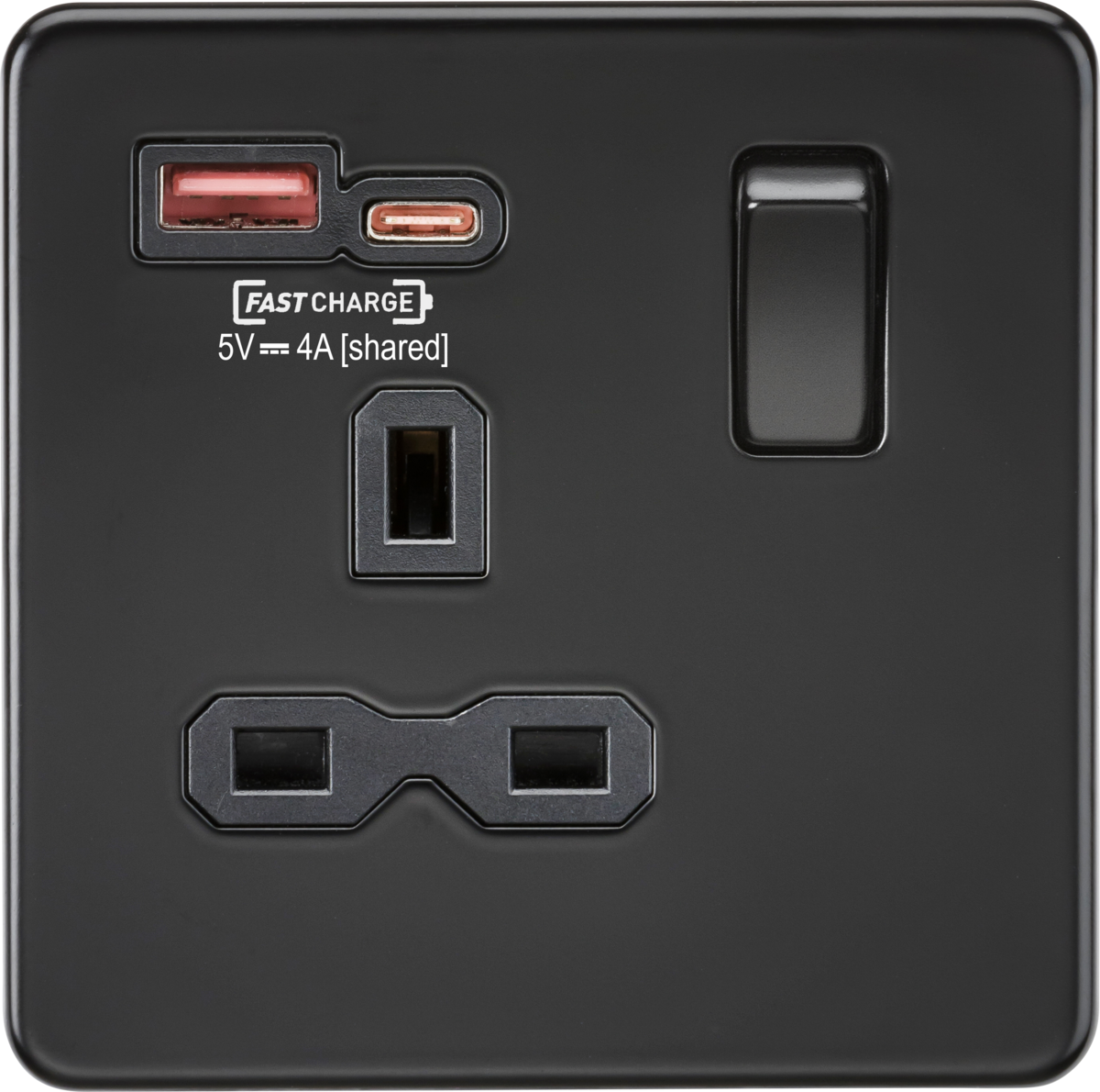 Knightsbridge SFR9919MBB 1 Gang 13A DP Type A + C 1.5A (12VDC) USB Socket Matt Black