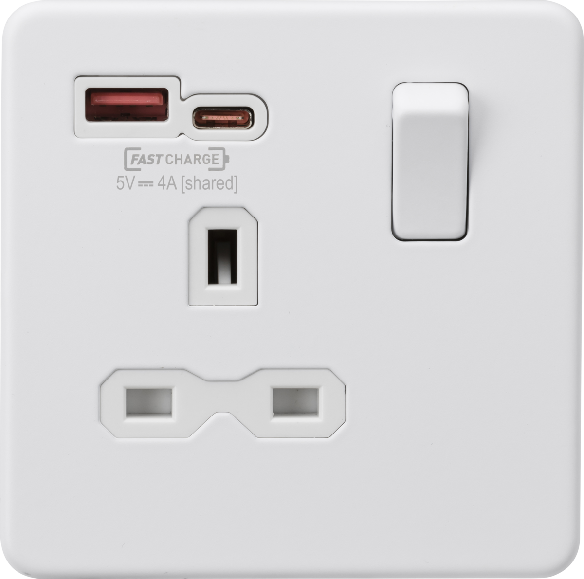 Knightsbridge SFR9919MW 1 Gang 13A DP Type A + C 1.5A (12VDC) USB Socket Matt White