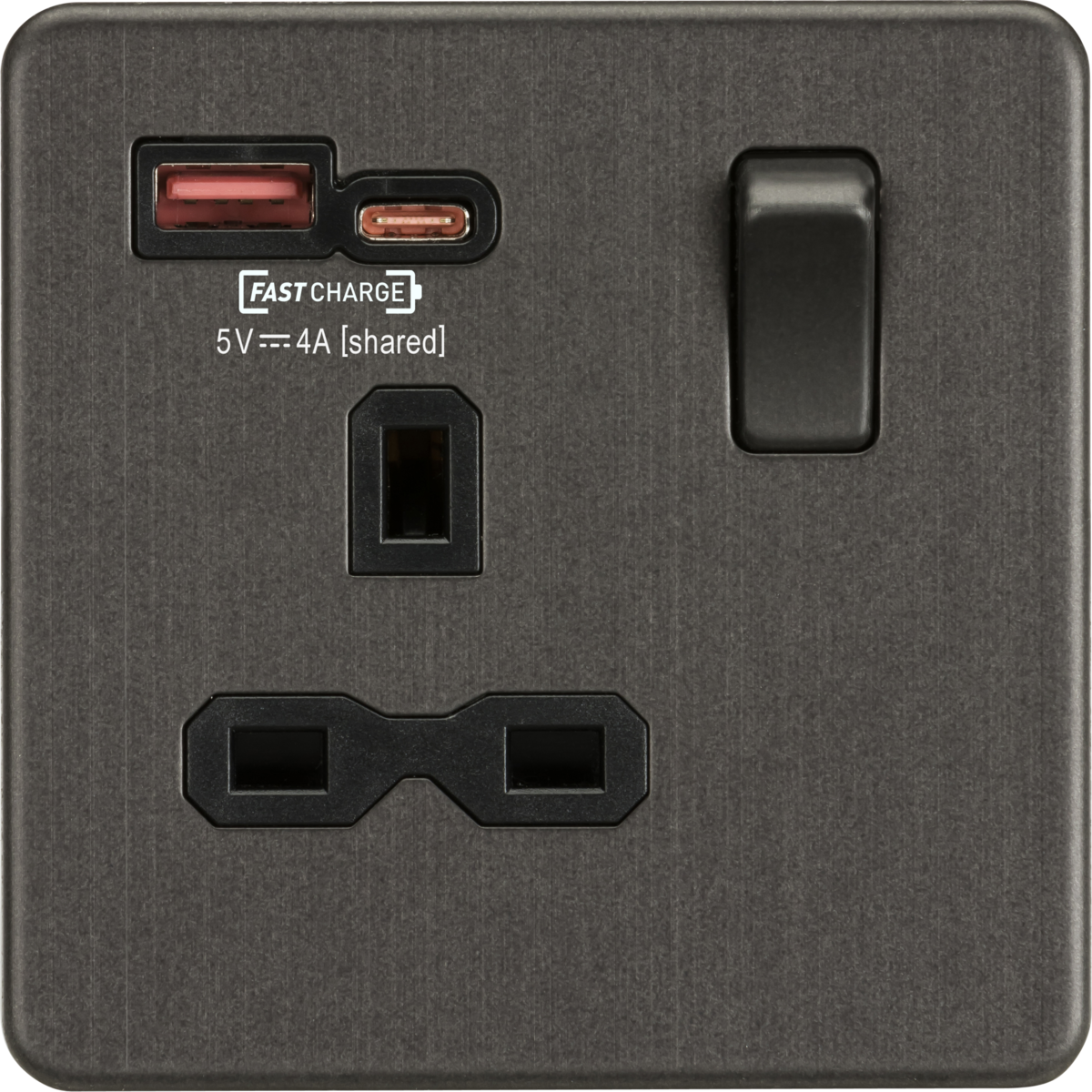 Knightsbridge SFR9919SB 1 Gang 13A DP Type A + C 1.5A (12VDC) USB Socket Smoked Bronze