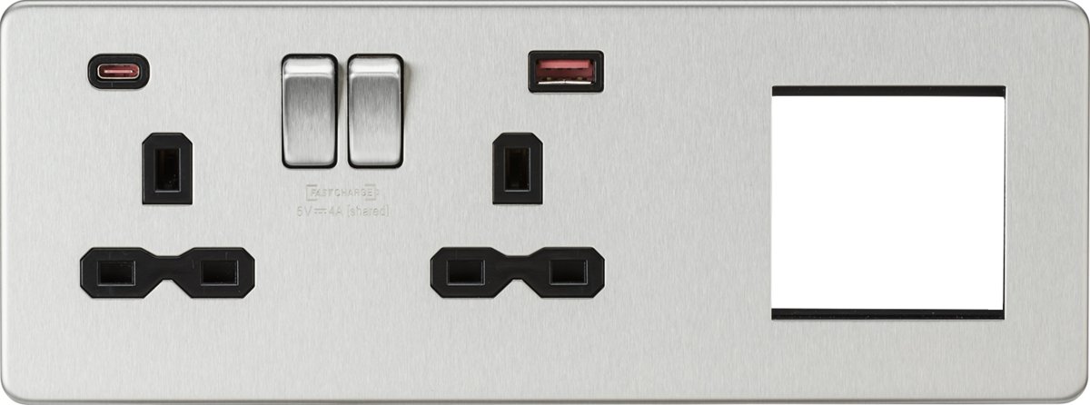 Knightsbridge SFR992LBC 2 Gang 13A DP Switched Socket with USB & 2x Module Left Hand Multimedia Face