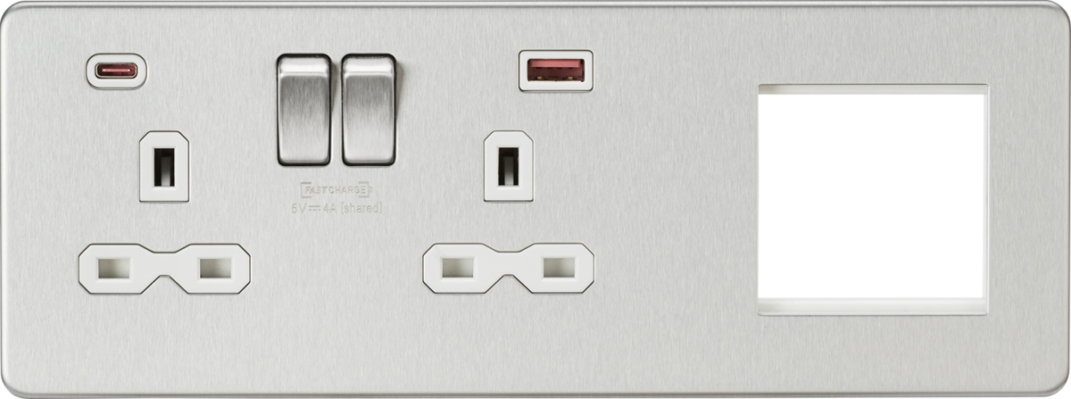 Knightsbridge SFR992LBCW 2 Gang 13A DP Switched Socket with USB & 2x Module Left Hand Multimedia Fac