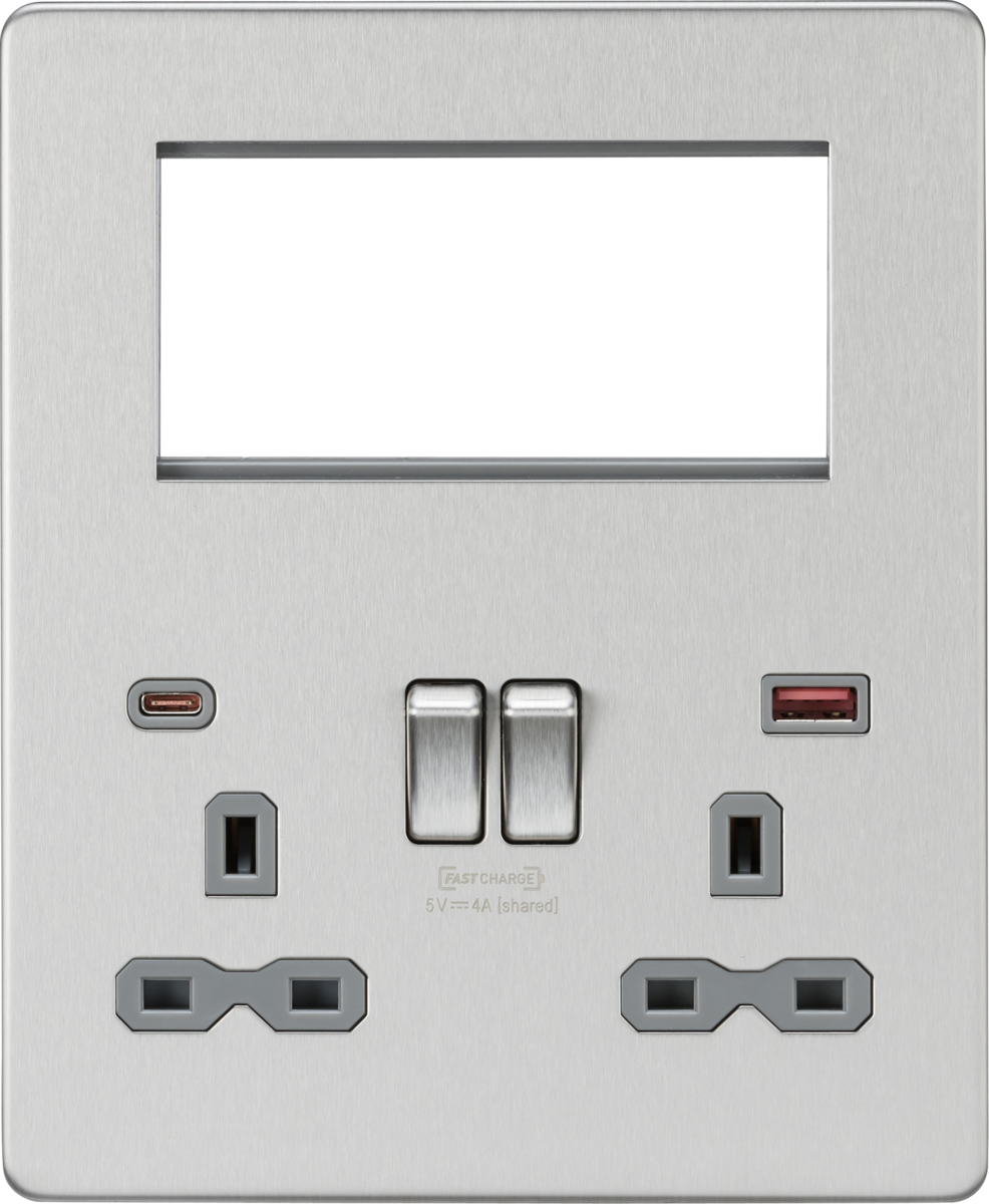 Knightsbridge SFR994BCG 1 x 2 Gang 13A DP Switched Socket with USB & 4x Module Half Size Multimedia