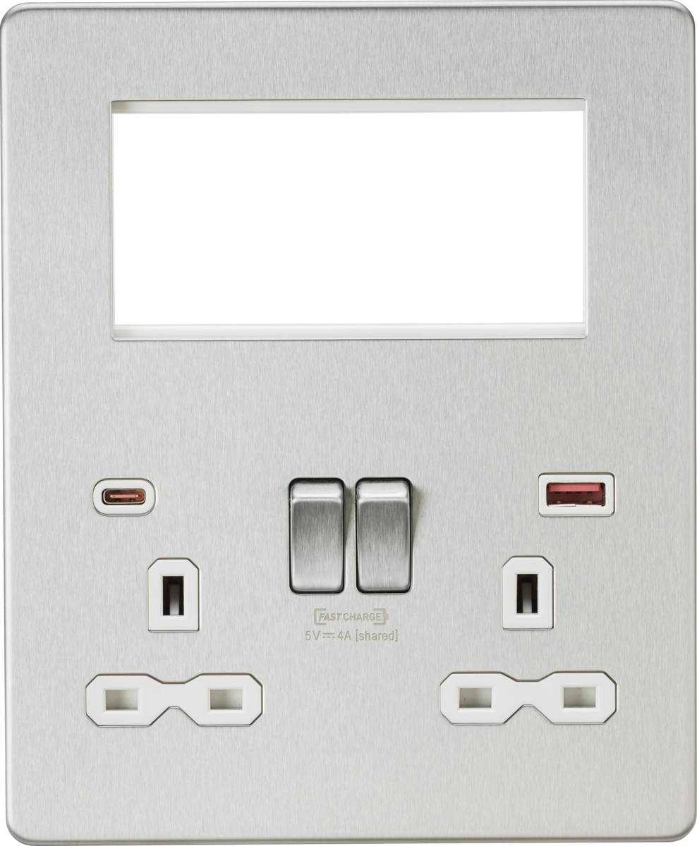 Knightsbridge SFR994BCW 1 x 2 Gang 13A DP Switched Socket with USB & 4x Module Half Size Multimedia