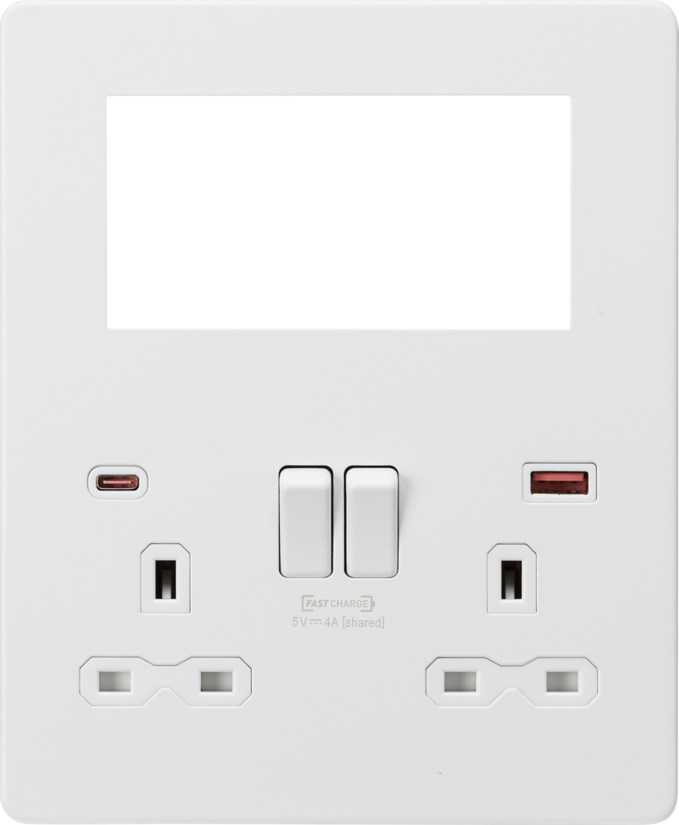 Knightsbridge SFR994MW 1 x 2 Gang 13A DP Switched Socket with USB & 4x Module Half Size Multimedia F