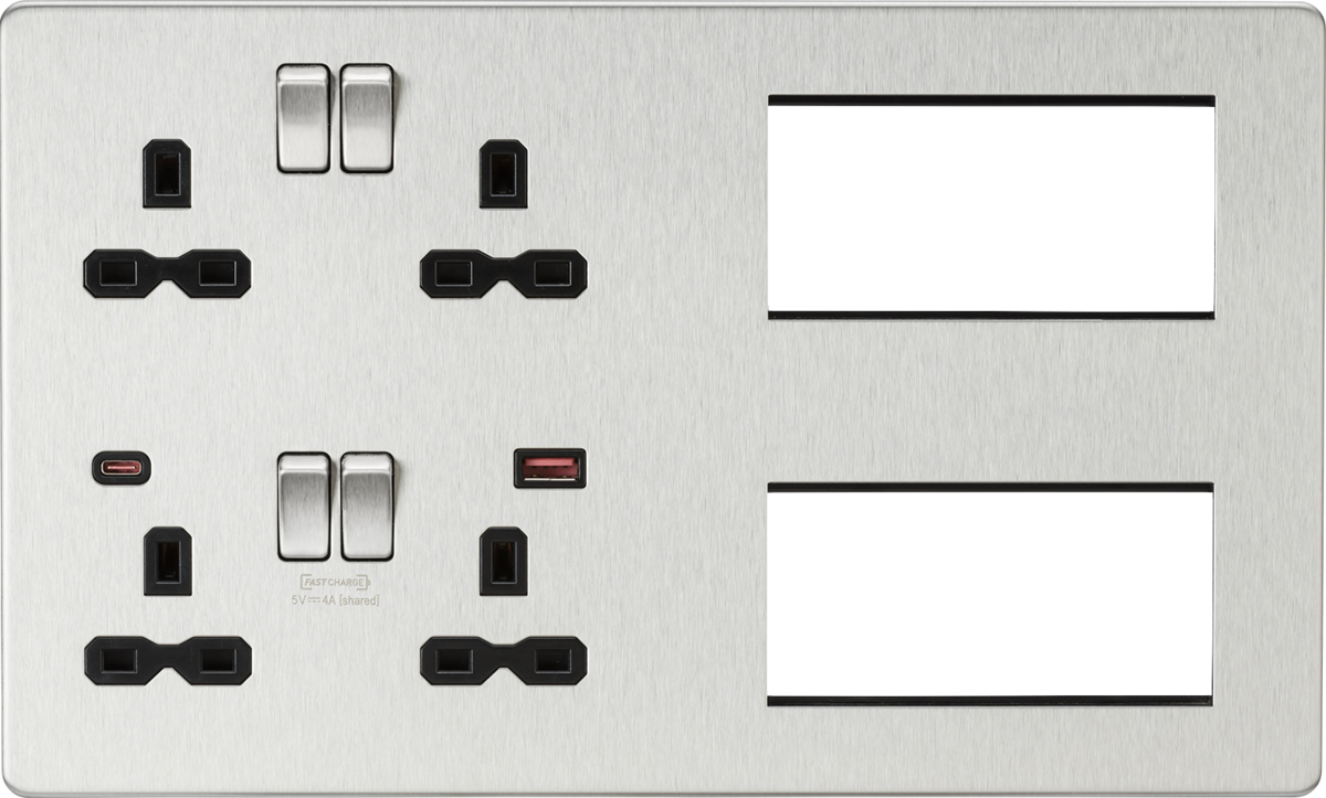 Knightsbridge SFR998BC 2 x 2 Gang 13A DP Switched USB Socket & 8 x Module Multimedia Faceplate Brush