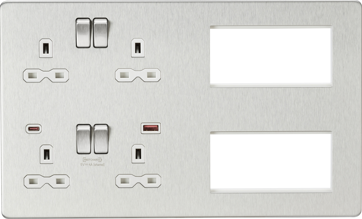 Knightsbridge SFR998BCW 2 x 2 Gang 13A DP Switched USB Socket & 8 x Module Multimedia Faceplate Brus