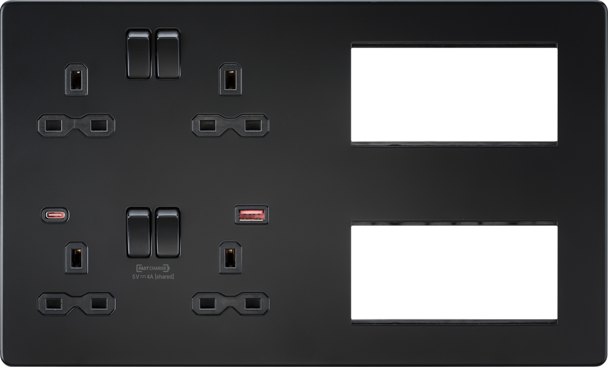 Knightsbridge SFR998MBB 2 x 2 Gang 13A DP Switched USB Socket & 8 x Module Multimedia Faceplate Matt