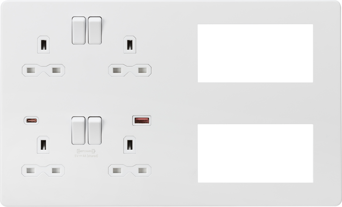 Knightsbridge SFR998MW 2 x 2 Gang 13A DP Switched USB Socket & 8 x Module Multimedia Faceplate Matt