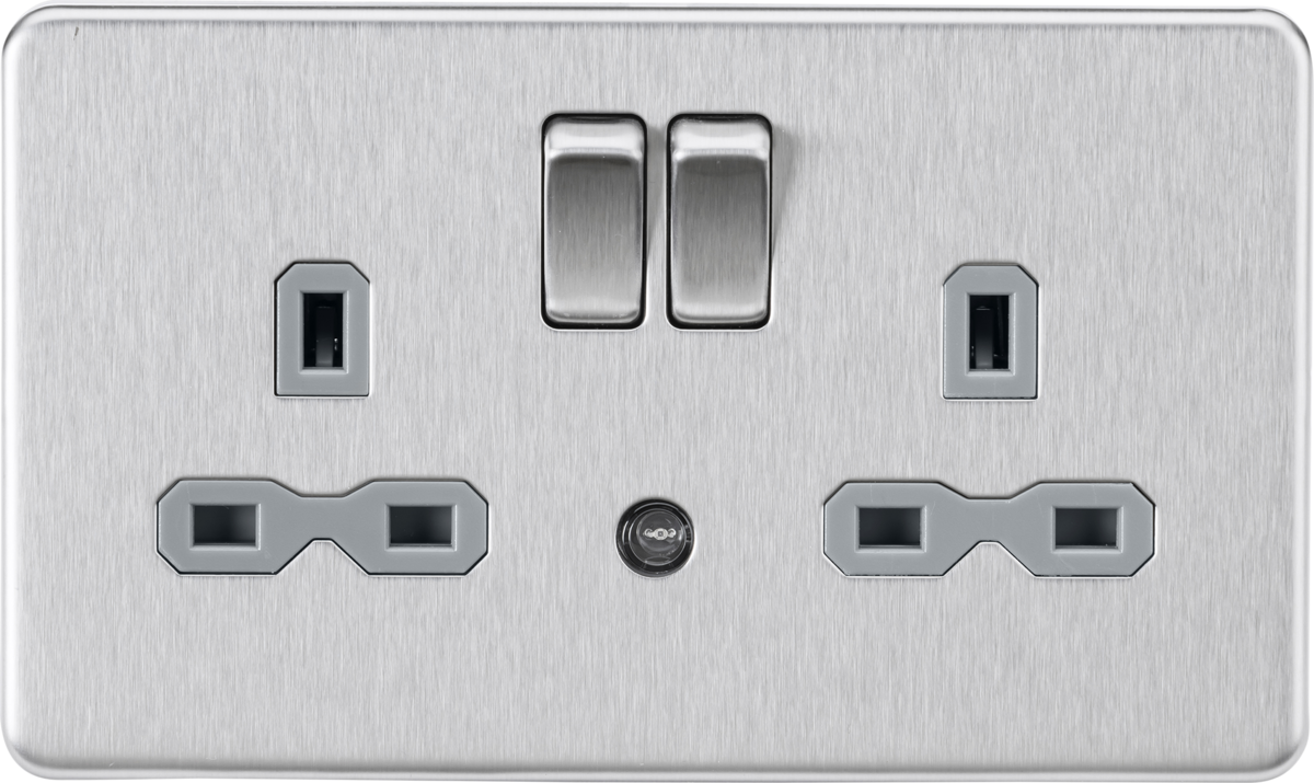 Knightsbridge SFR9NLBCG 2 Gang 13A DP Switched Socket with Nightlight Brushed Chrome Grey Insert