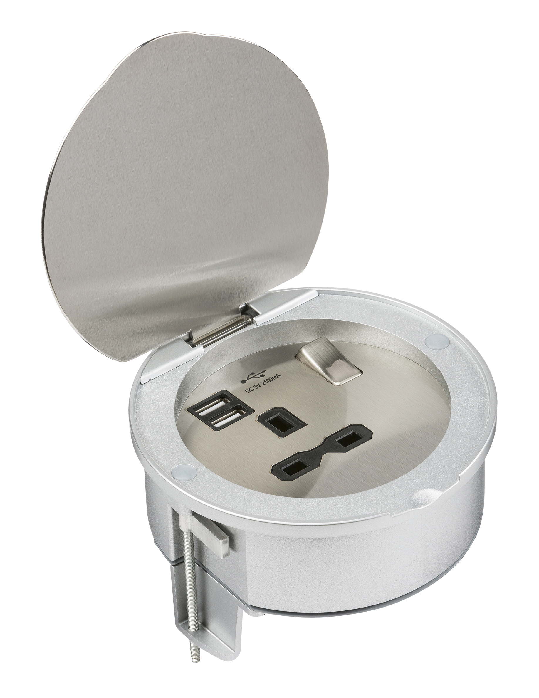 Knightsbridge SKR003A 13A Recessed Switched Socket with Dual USB Brushed Chrome