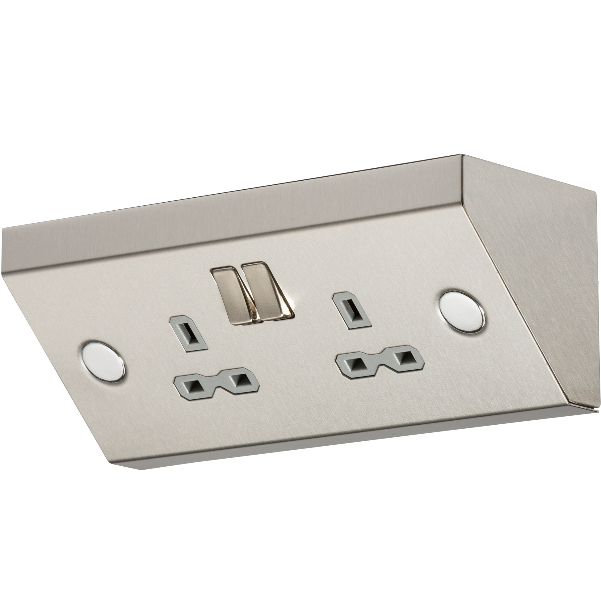 Knightsbridge SKR008 2 Gang 13A DP Switched Counter Top Socket Brushed Chrome Grey Insert