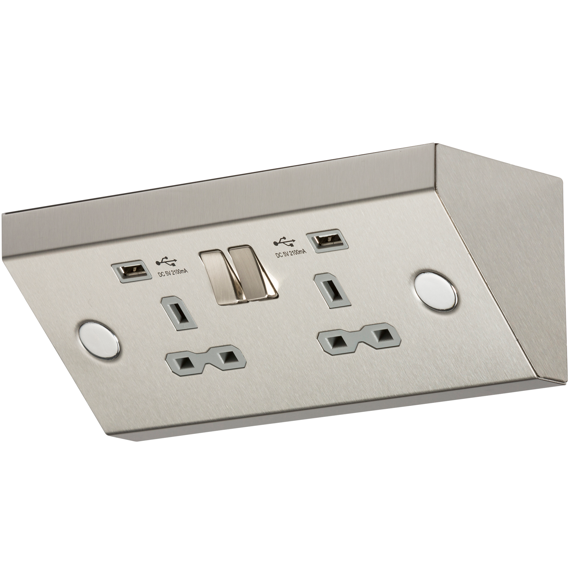 Knightsbridge SKR009A 2 Gang 13A DP Switched Counter Top Socket with USB Brushed Chrome Grey Insert