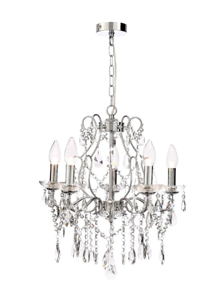 Forum SP-25254-CHR Annalee 5 x G9 Chrome & Glass Chandelier IP44