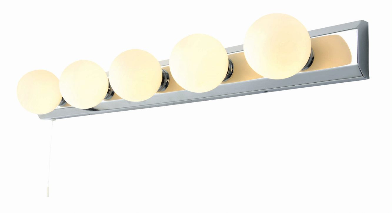 Forum SPA-PR13145 Ara 5 x G9 Chrome & Opal Globe Wall Light w/ Pullswitch IP44