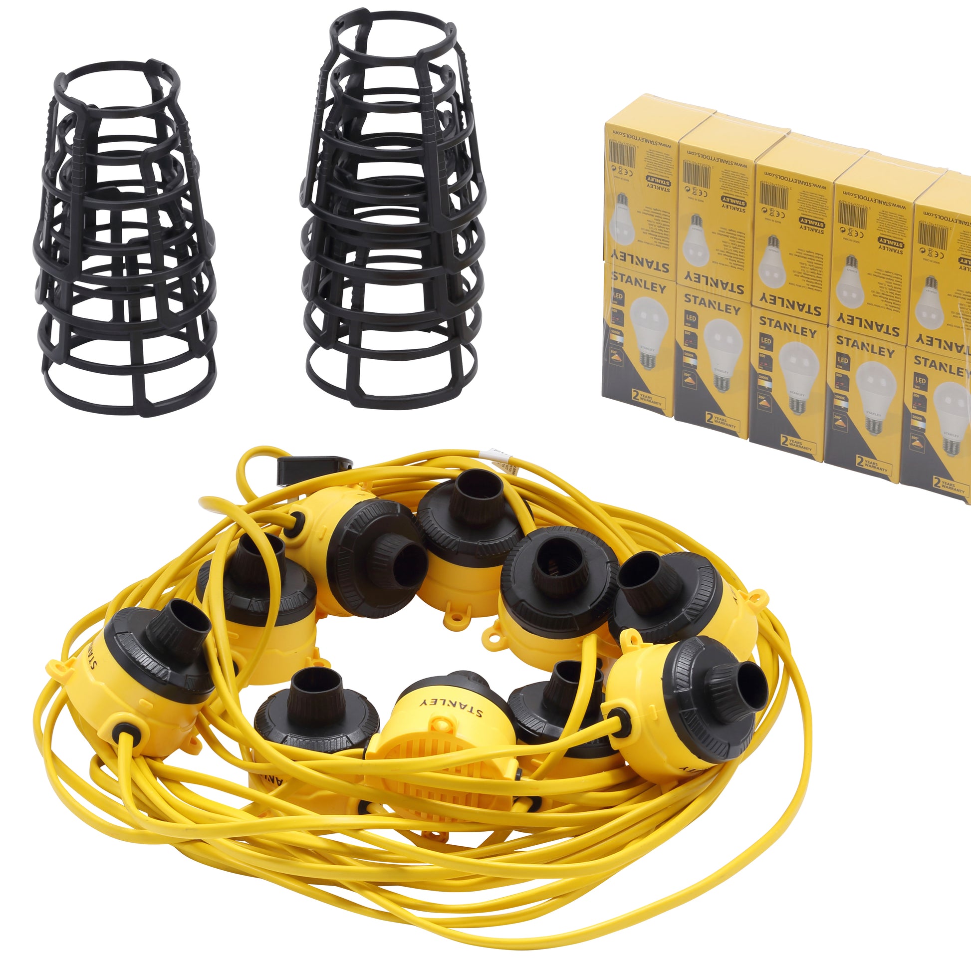 Stanley SXLS31361E 10 x 10W LED GLS 22m Festoon 110V Black & Yellow