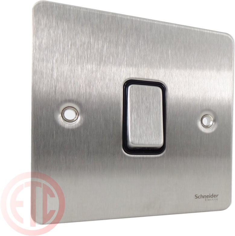 Schneider GU1214BSS 1 Gang Intermediate Switch Stainless Steel Black Insert