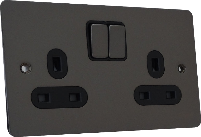 Schneider GU3220BBN 2 Gang 13A Switched Socket Black Nickel