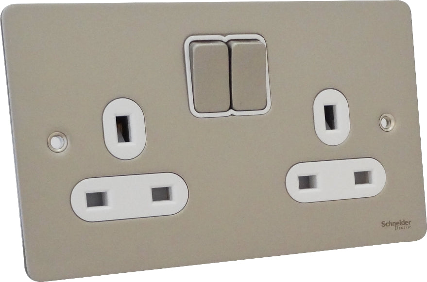 Schneider GU3220WPN 2 Gang 13A Switched Socket Pearl Nickel