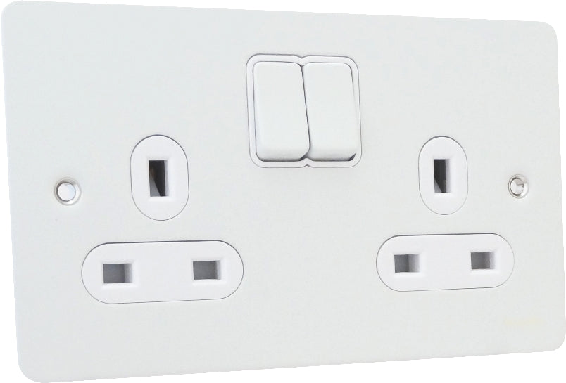 Schneider GU3220WPW 2 Gang 13A Switched Socket White Metal