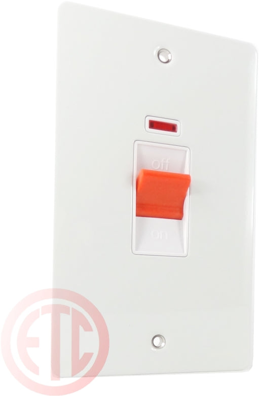 Schneider GU4221WPW 2 Gang Vertical 45A DP Switch with Neon White Metal