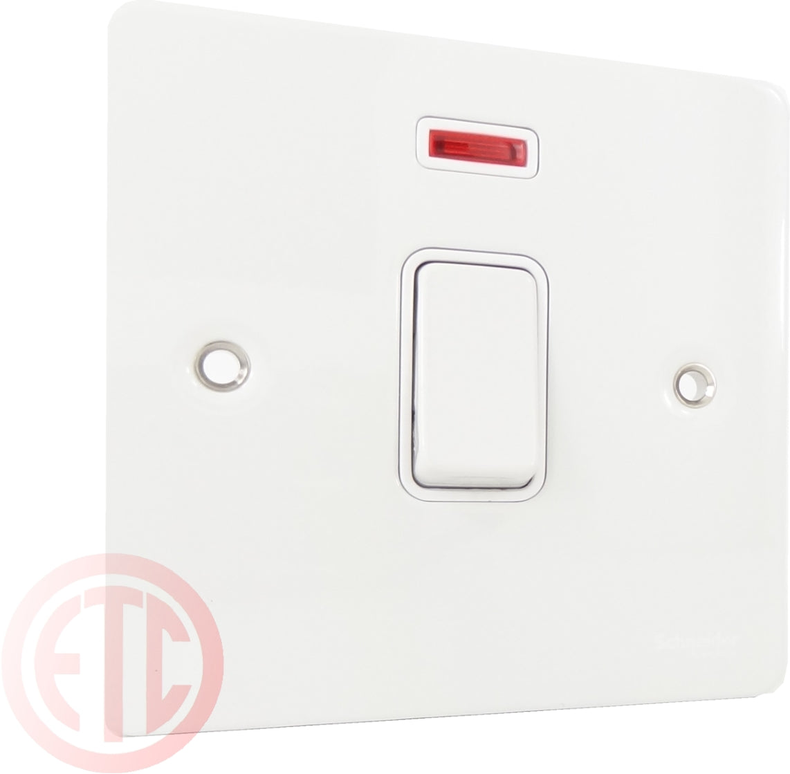 Schneider GU4231WPW 1 Gang 32A DP Switch with Neon White Metal