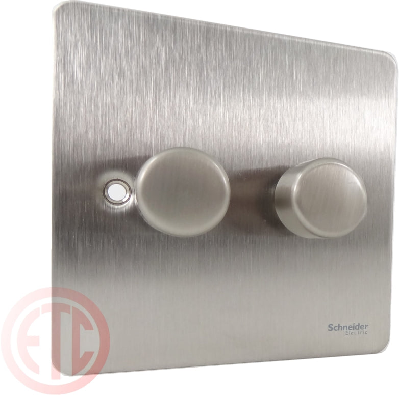 Schneider GU6222CSS 2 Gang 2 Way 250W Dimmer Stainless Steel