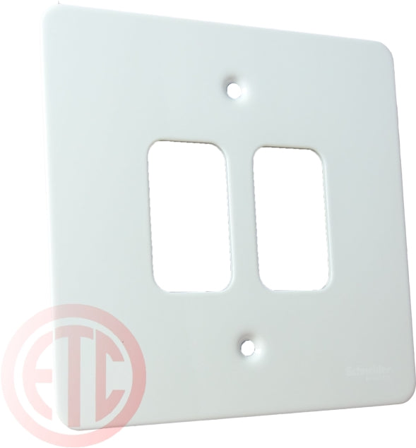 Schneider GUG02GPW 2 Gang Grid Faceplate with Mounting Frame White Metal