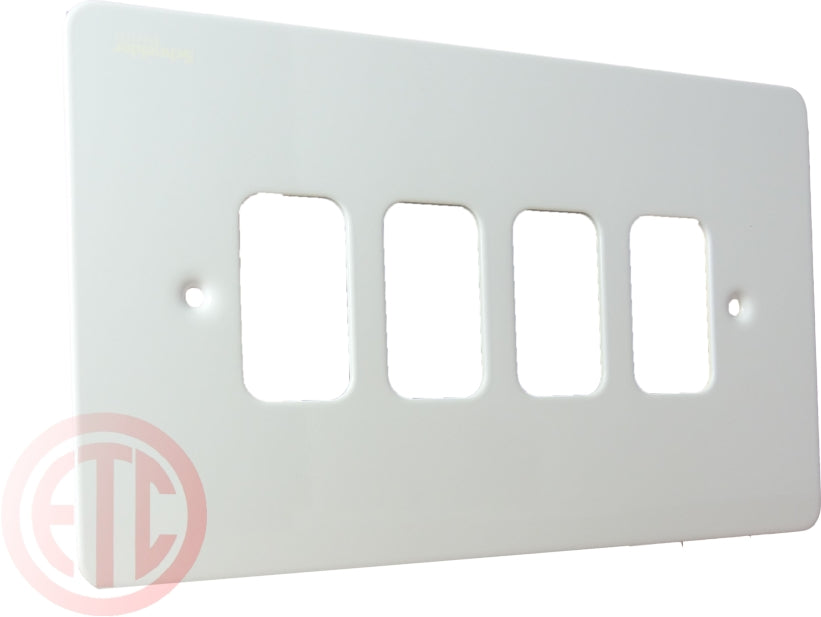 Schneider GUG04GPW 4 Gang Grid Faceplate with Mounting Frame White Metal