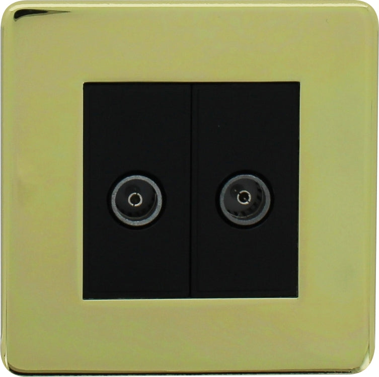 Crabtree 7795/PB 1 Gang Twin Coax Outlet Polished Brass Black Insert