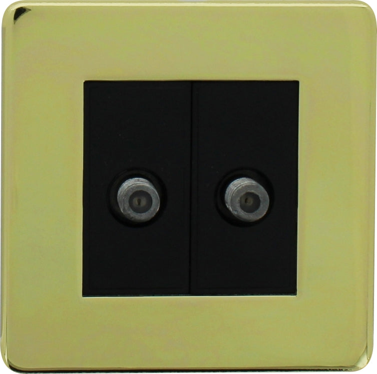 Crabtree 7796/PB 1 Gang Dual Single Module Satellite Outlet Polished Brass Black Insert