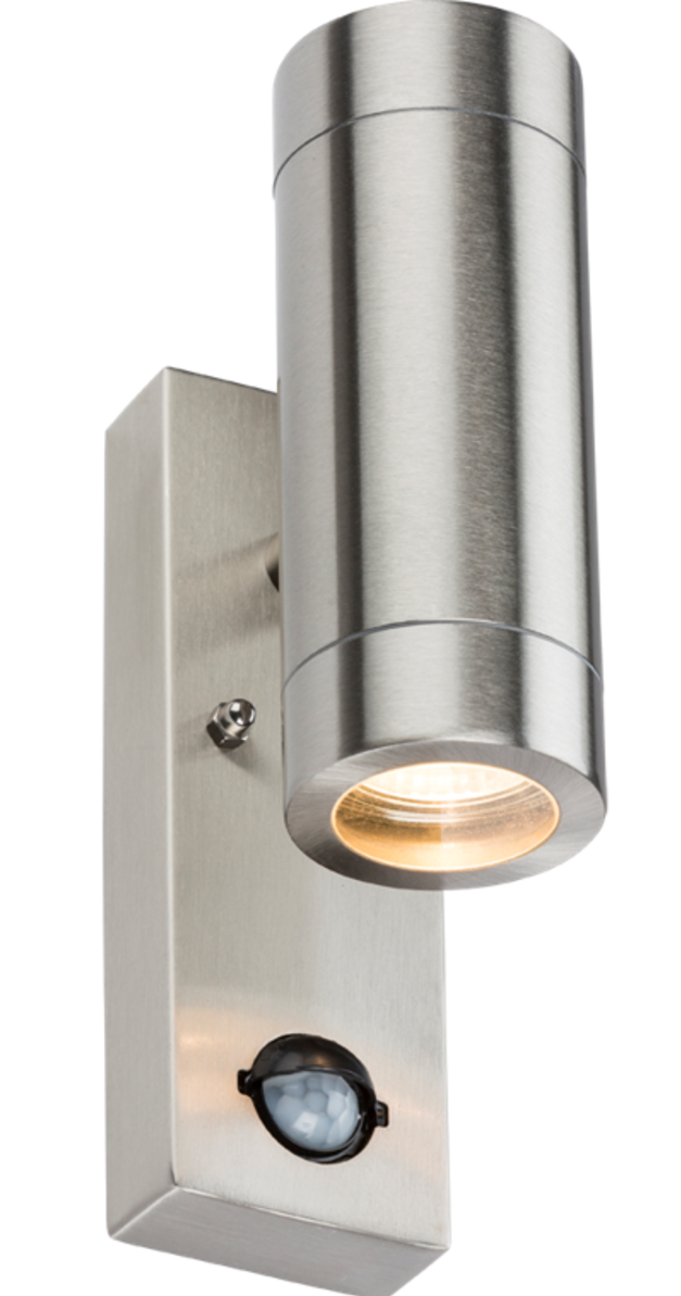 Knightsbridge WALL4LSS 2 X GU10 Up / Down Wall Light with PIR Stainless Steel IP44