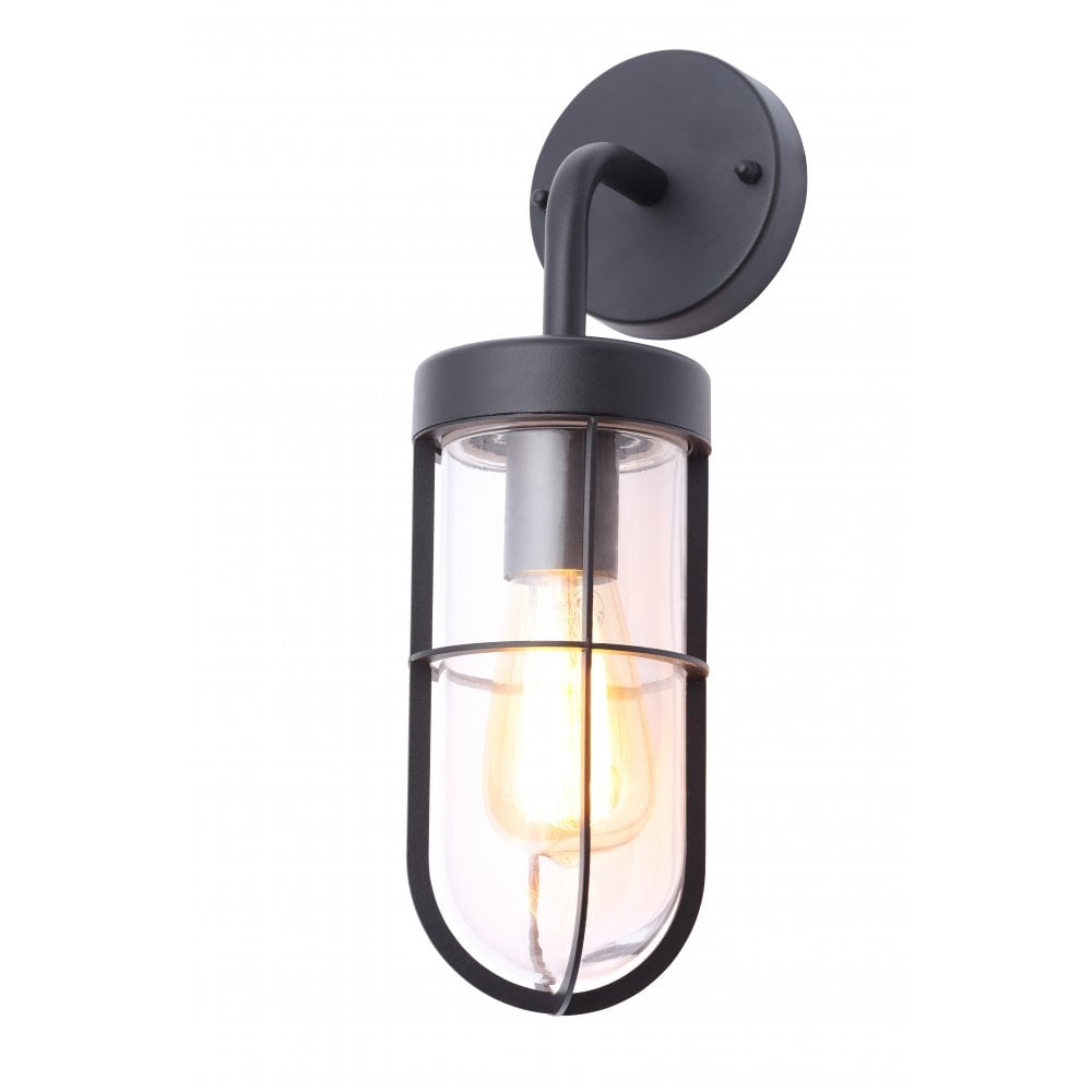 Forum ZN-31807-TBLK Woking E27 Textured Black Caged Wall Lantern with Clear Glass IP44