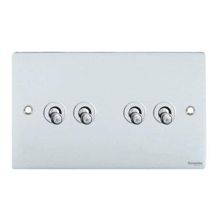 Schneider GU1242TPC 4 Gang 2 Way Toggle Switch Polished Chrome