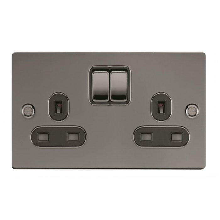 Schneider GU3220DBBN 2 Gang 13A DP Switched Socket Black Nickel