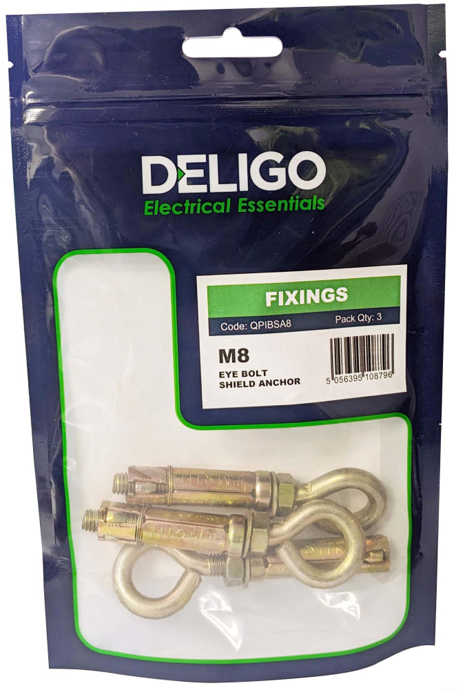 Deligo QPIBSA8 M8 Eye Bolt Shield Anchors (Pack of 3)