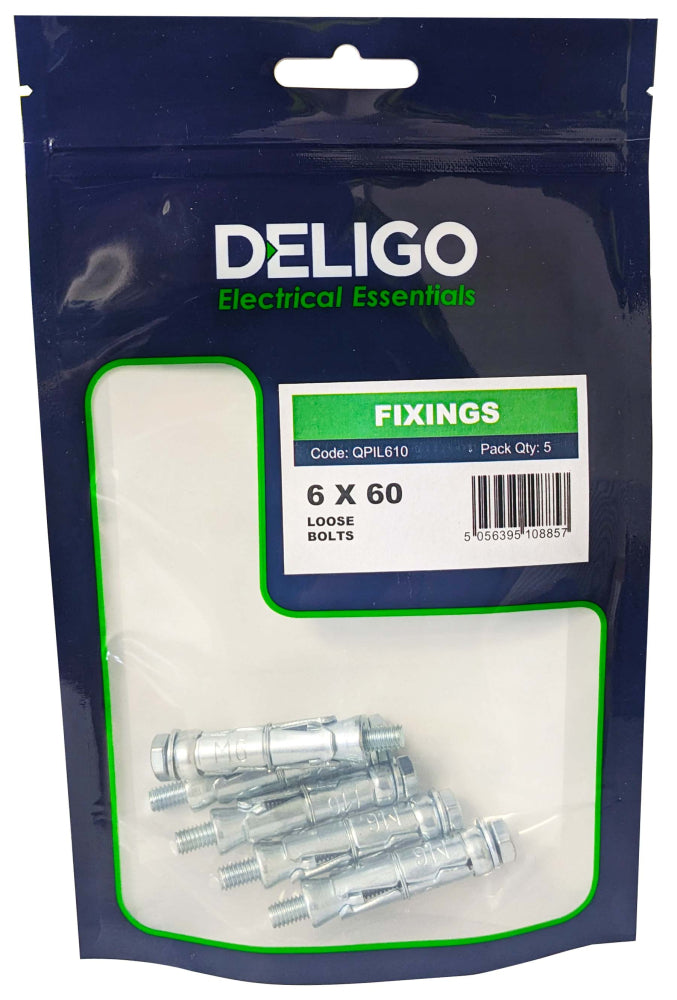 Deligo QPIL610 M6 x 60mm Loose Bolts (Pack of 5)