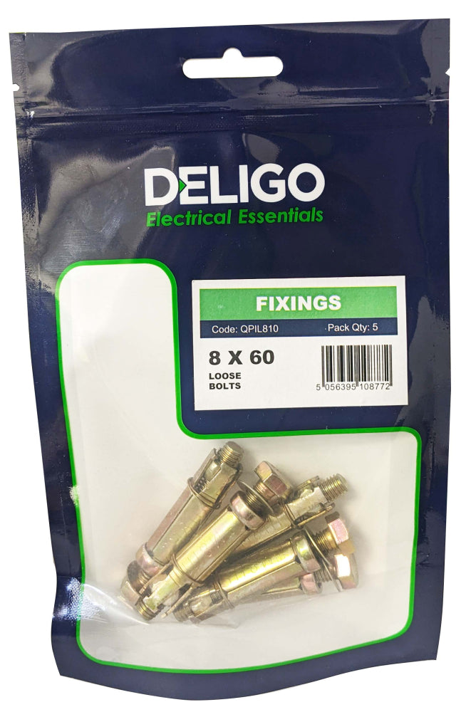 Deligo QPIL810 M8 x 60mm Loose Bolts (Pack of 5)