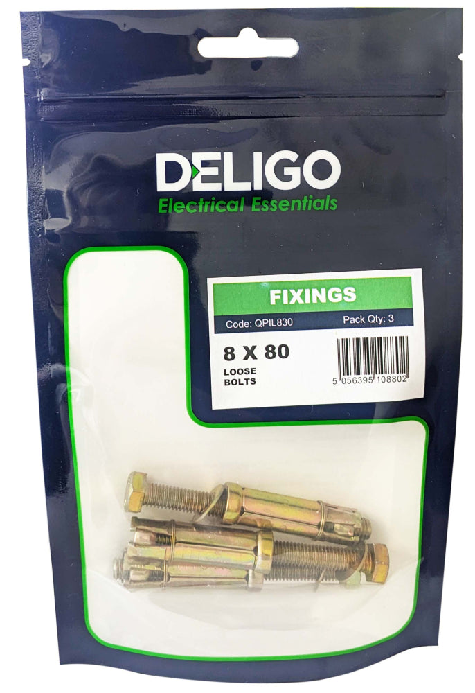 Deligo QPIL830 M8 x 80mm Loose Bolts (Pack of 3)