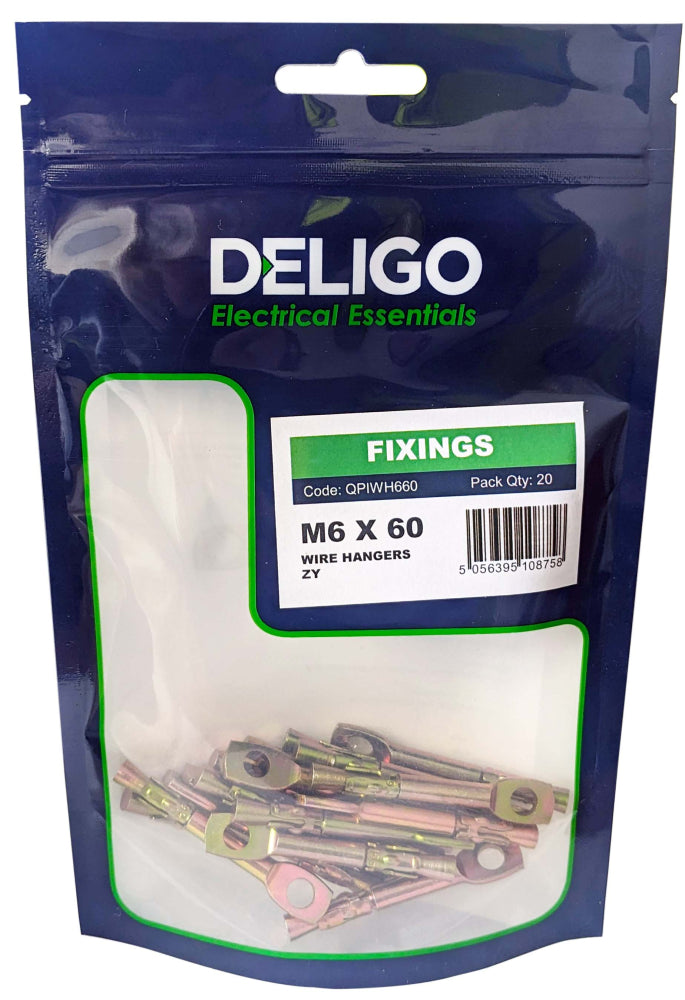 Deligo QPIWH66 M6 x 60mm Wire Hangers (Pack of 20)