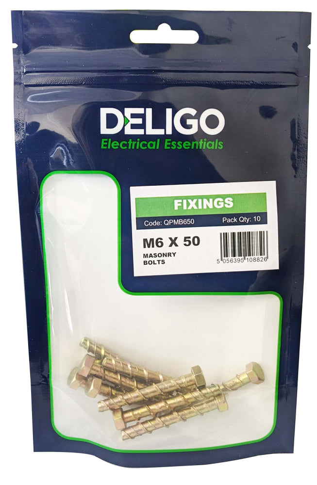 Deligo QPMB650 M6 x 50mm Masonry Bolts (Pack of 10)