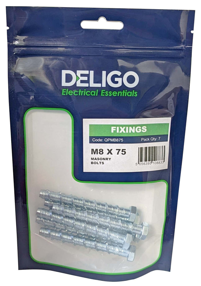 Deligo QPMB875 M8 x 75mm Masonry Bolts (Pack of 7)