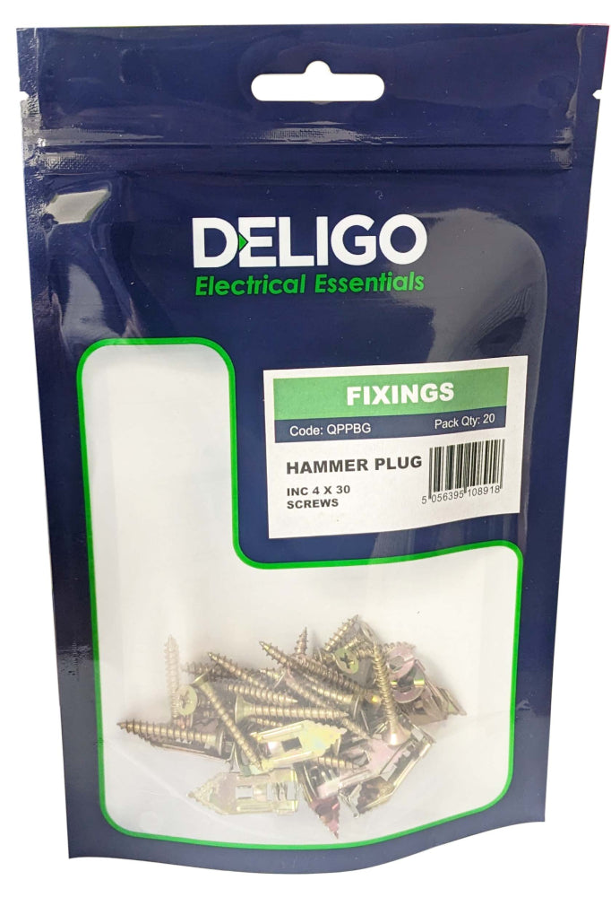 Deligo QPPBG 4 x 30mm Hammer Plugs and Screws (Pack of 25)