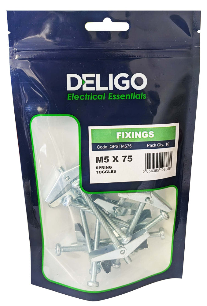 Deligo QPSTM575 M5 x 75mm Spring Toggles (Pack of 10)