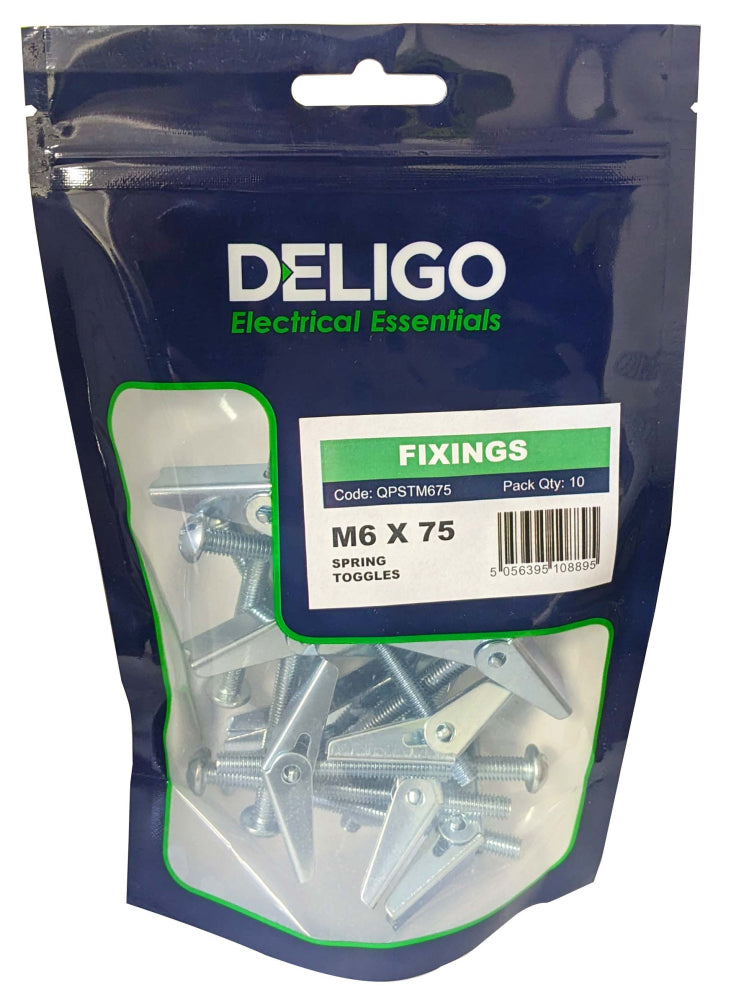 Deligo QPSTM675 M6 x 75mm Spring Toggles (Pack of 10)