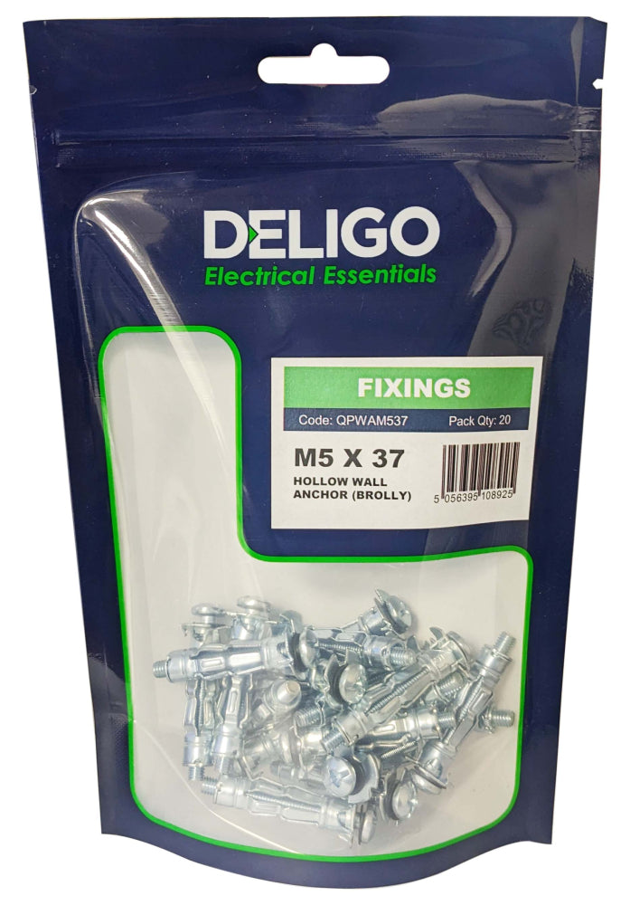 Deligo QPWAM537 M5 x 37mm Hollow Wall Anchors (Pack of 20)